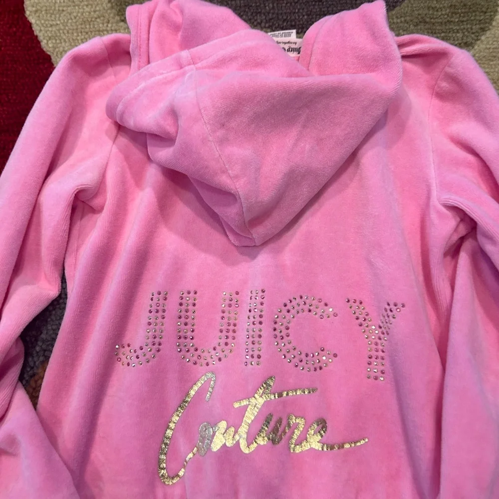 Juicy Couture Pink Y2K Velour Zip Up Jacket Hoodie Sweatshirt Girls Kids Size 6